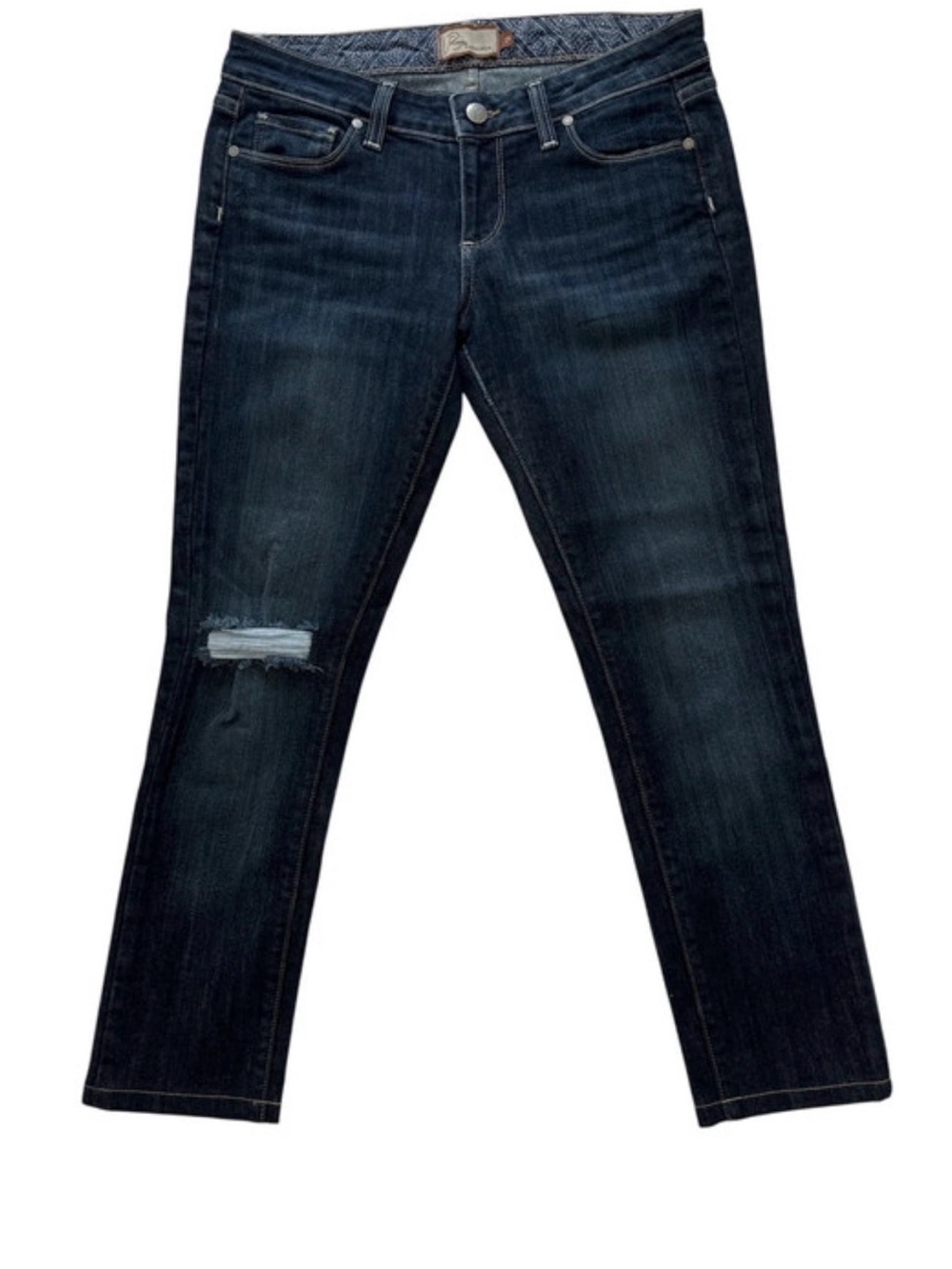Paige Premium Denim NWOT Blue Heights Distressed Straight Leg Jeans Size 28